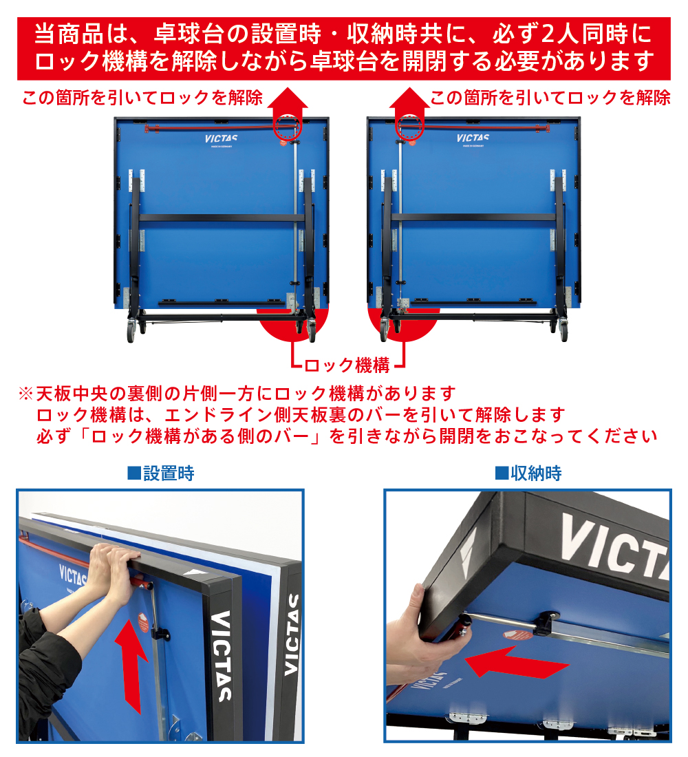 画像と文章で手順をまとめられた設置時収納時に注意すること