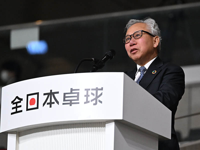 開会式であいさつを行った日本卓球協会会長・河田正也氏